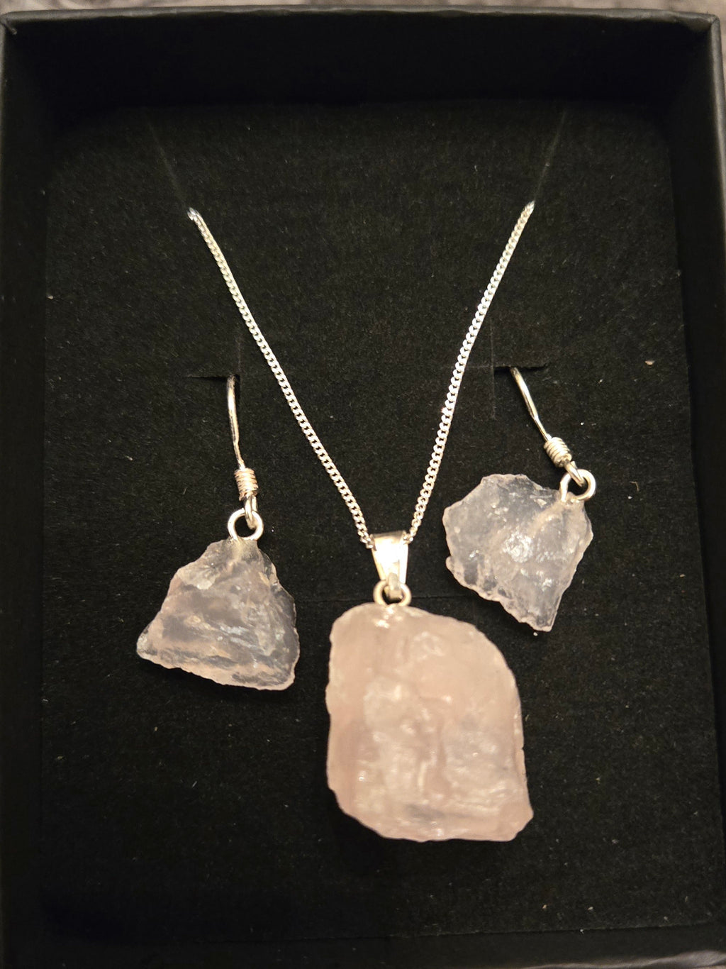 Rose Quartz pendant & Earring Set 925 Silver