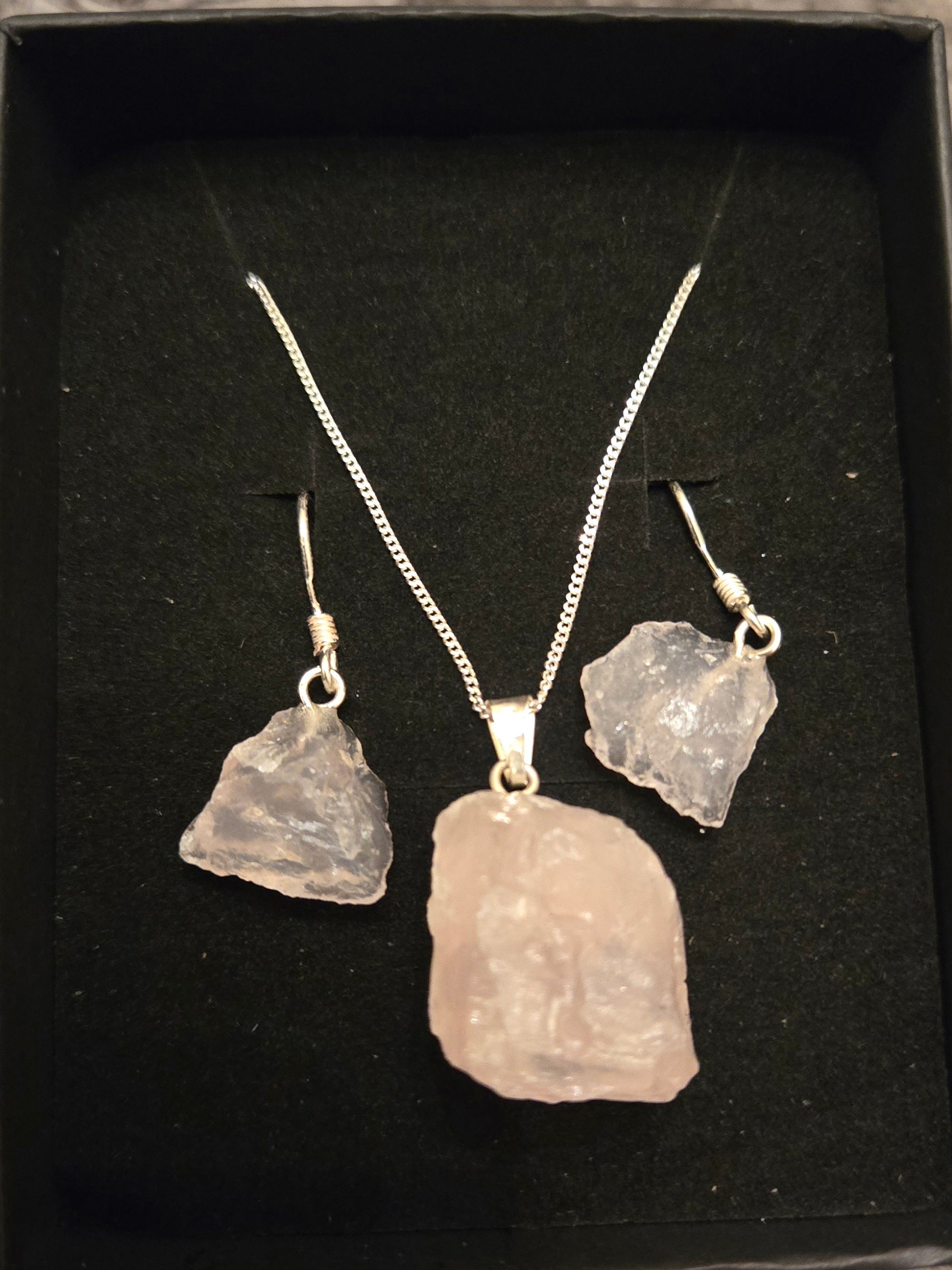 Rose Quartz pendant & Earring Set 925 Silver