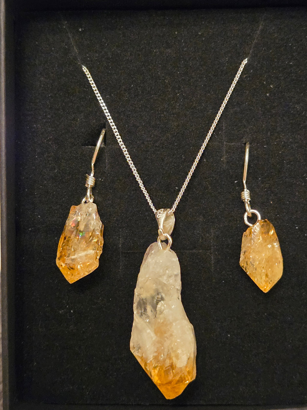 Citrine Pendant and Earring set on 925 silver