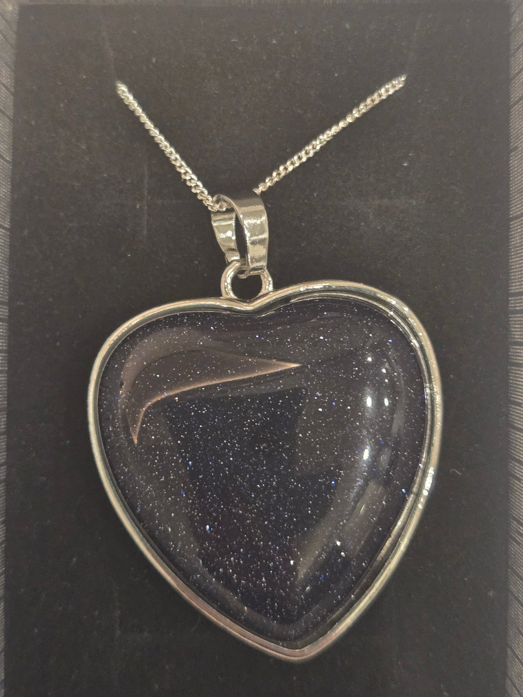 Blue Goldstone Heart on 925 Silver Chain