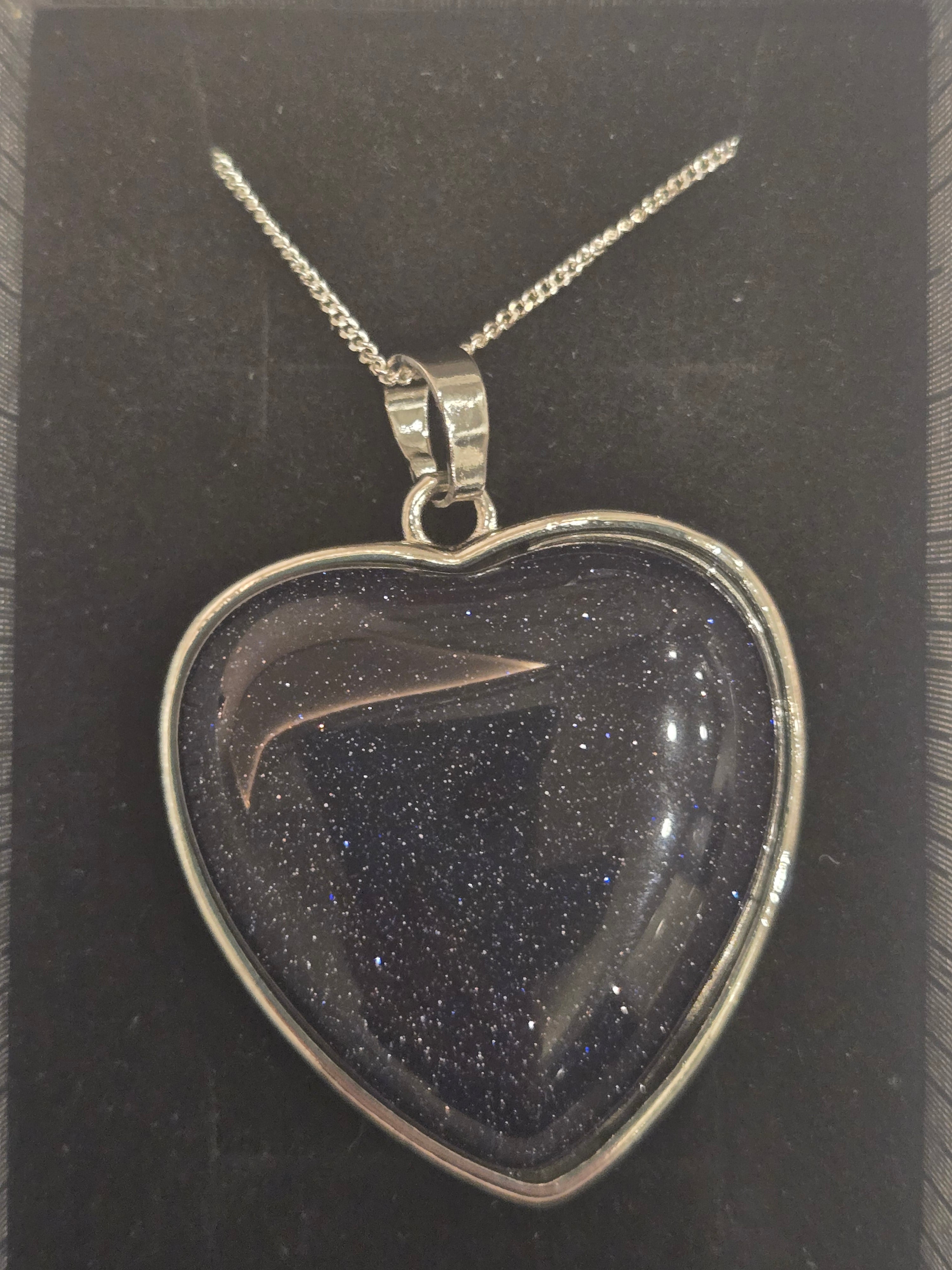 Blue Goldstone Heart on 925 Silver Chain