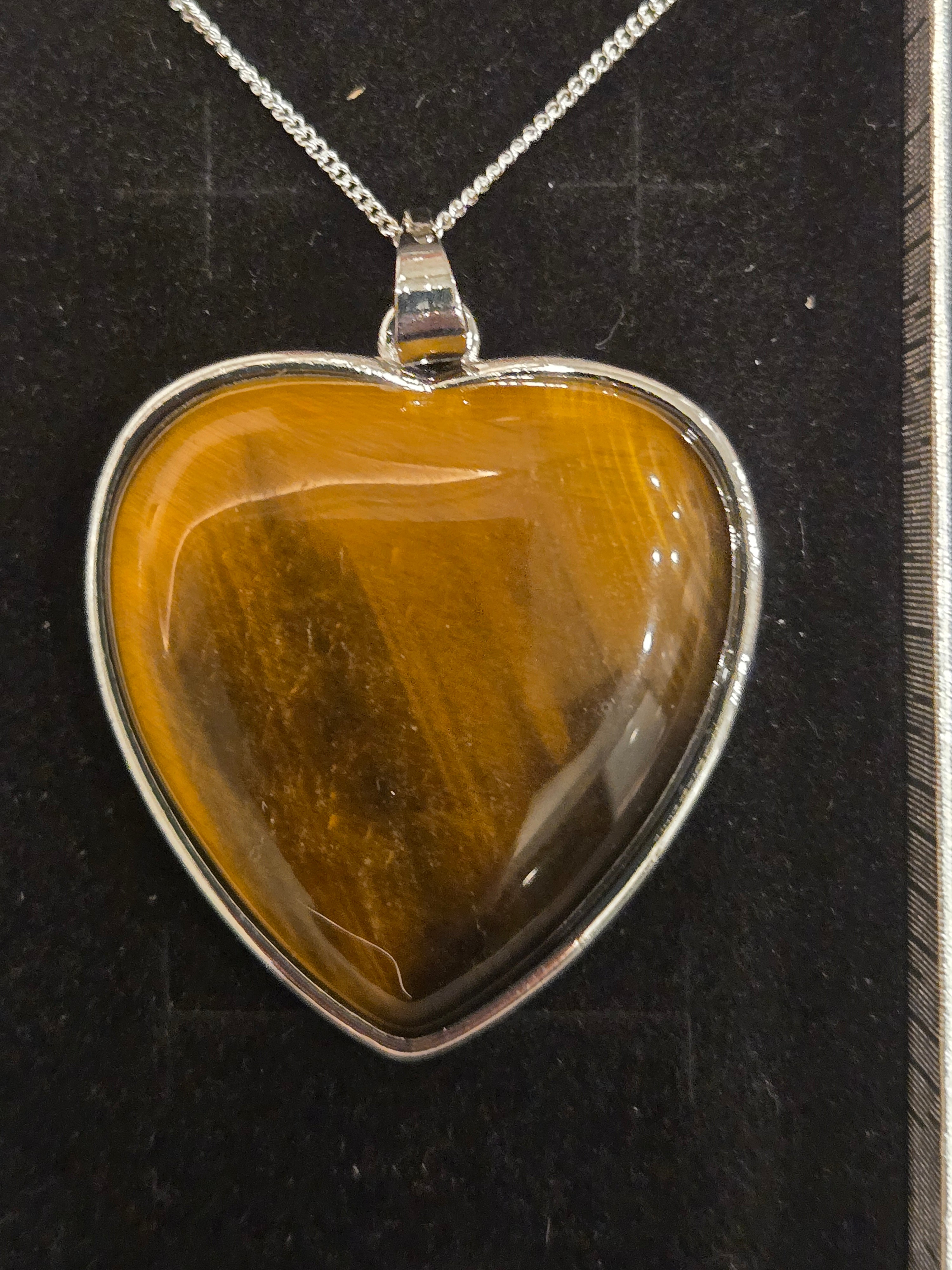 Tigers Eye Heart Pendant on Silver Chain