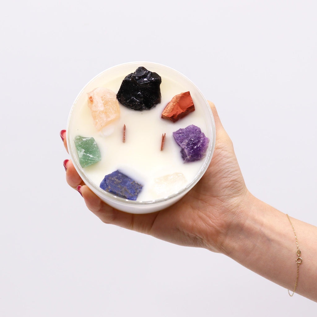 chakra Crystal Candle 7 stones