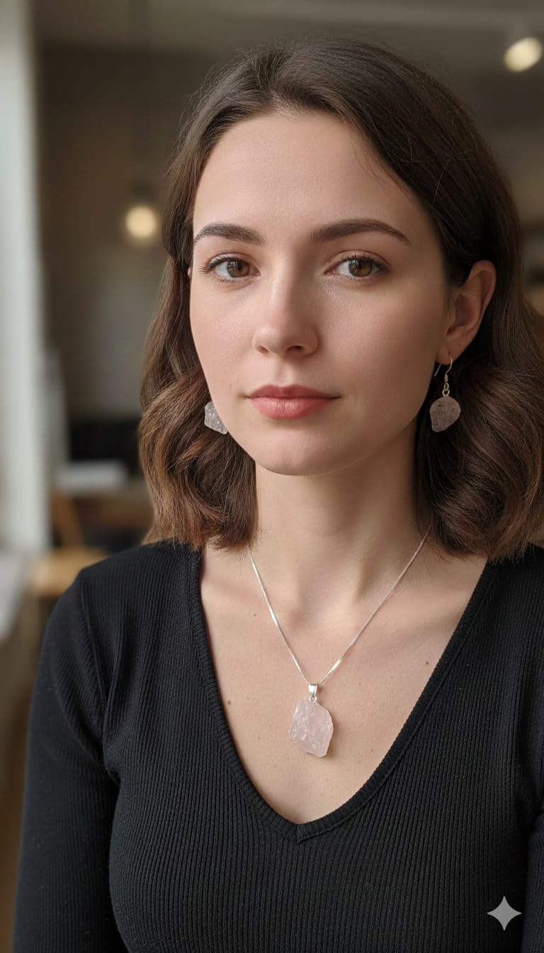 Rose Quartz pendant & Earring Set 925 Silver