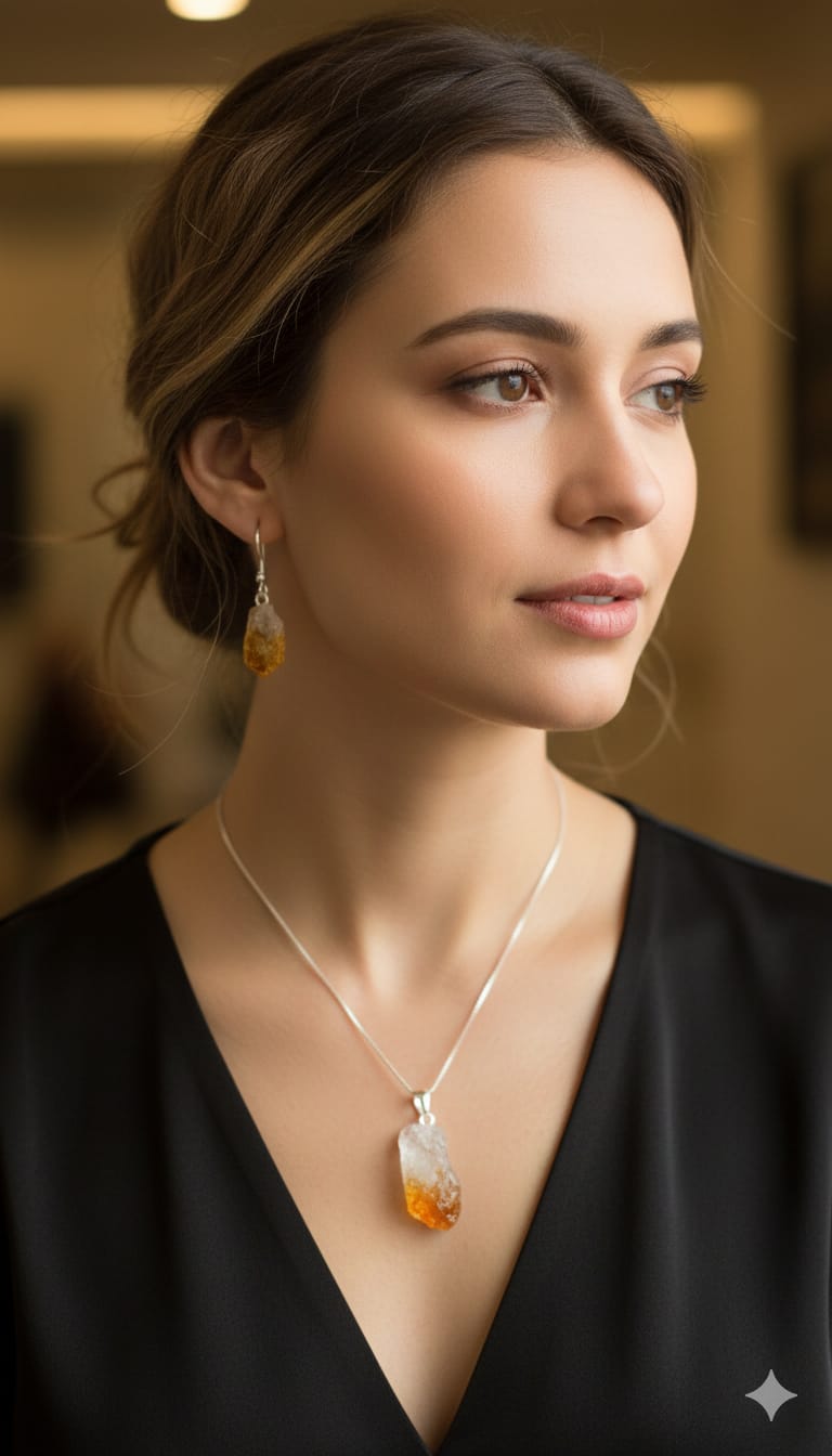 Citrine Pendant on 925 Silver chain.