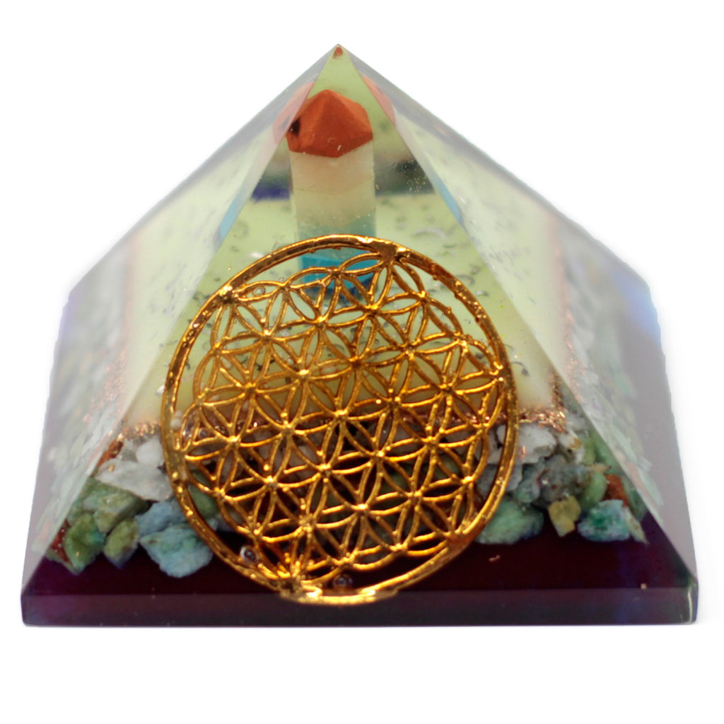 Large Orgonite Pyramid 80mm - Flower of life symbol