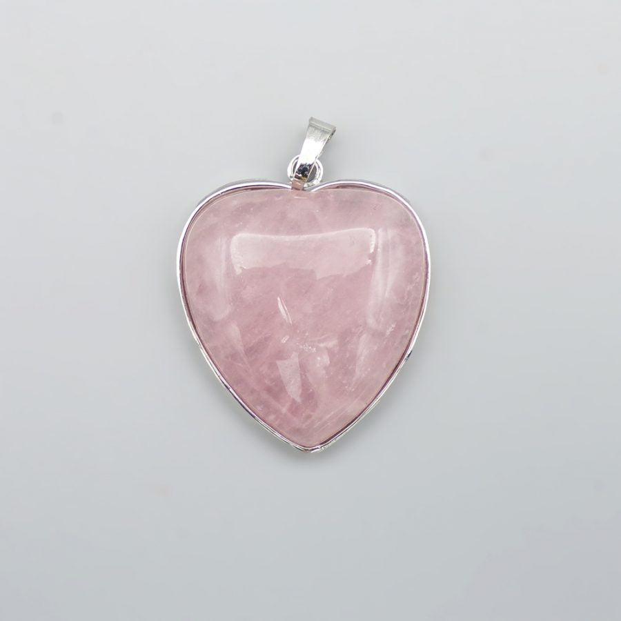 Rose Quartz Heart Pendant on Silver Chain.