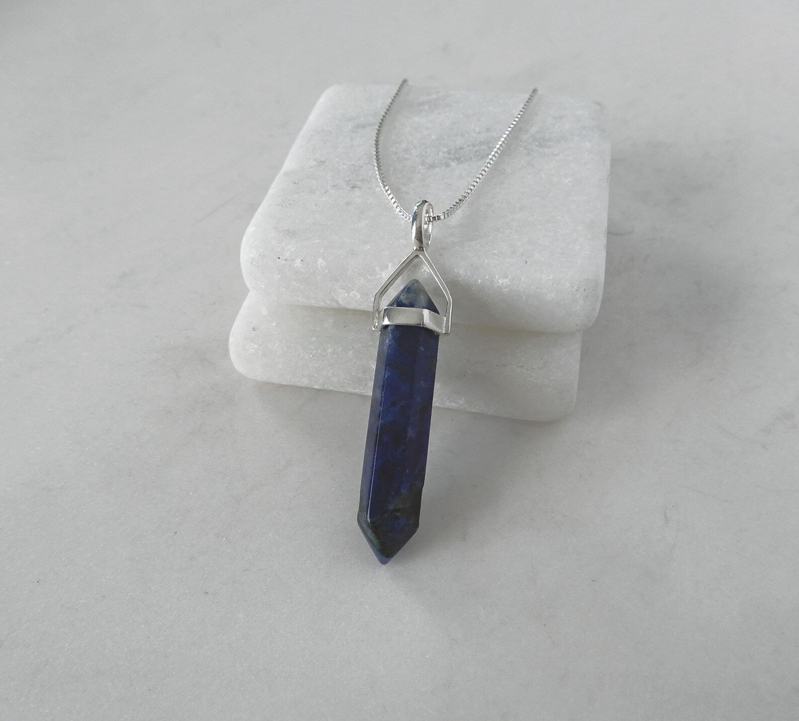 Sodalite point Pendant on 925 Silver Chain.
