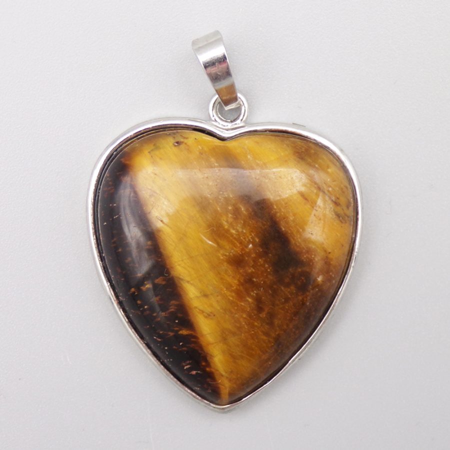 Tigers Eye Heart Pendant on Silver Chain