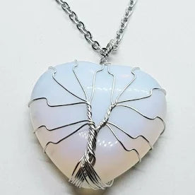 Opalite Tree Of Life Wire Wrapped Pendant on 18 inch 925 silver chain.