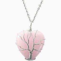 Rose Quartz Tree Of Life Wire Wrapped Pendant on 18 inch 925 silver chain.