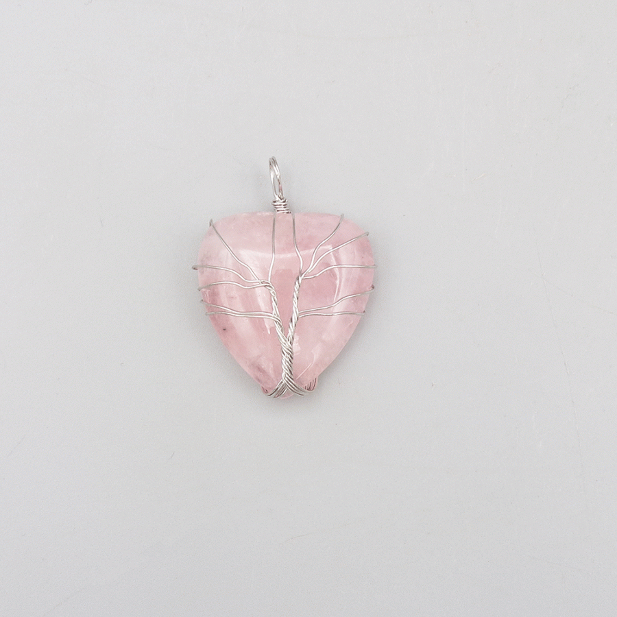 Rose Quartz Tree Of Life Wire Wrapped Pendant on 18 inch 925 silver chain.