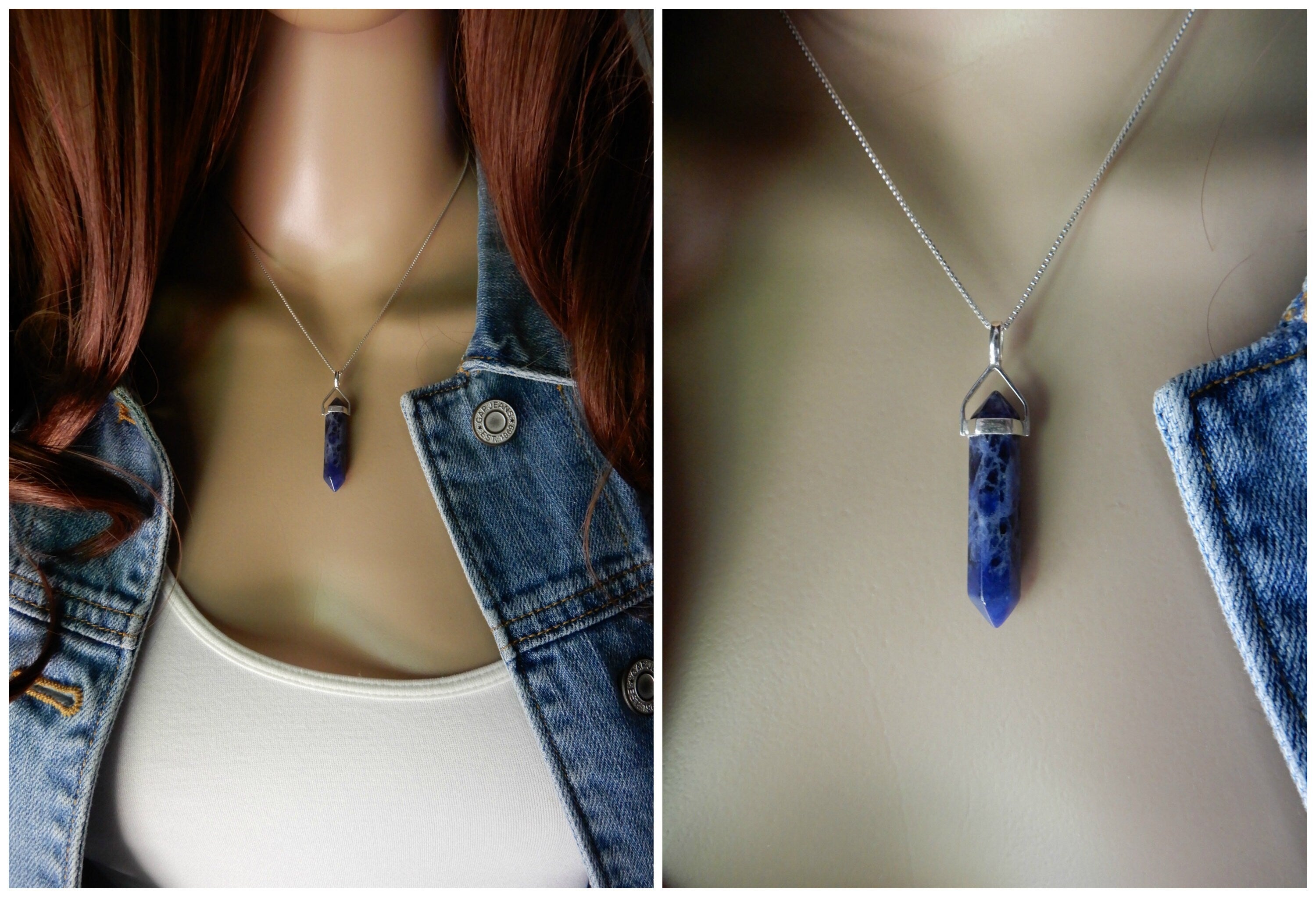 Sodalite point Pendant on 925 Silver Chain.